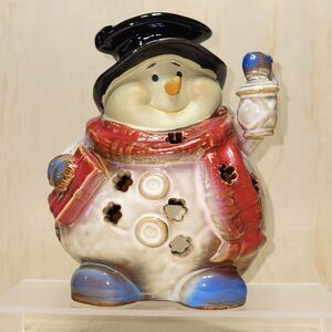 Kirkland's Potter's Garden Ceramic Snowman Candle Holder Tea Light